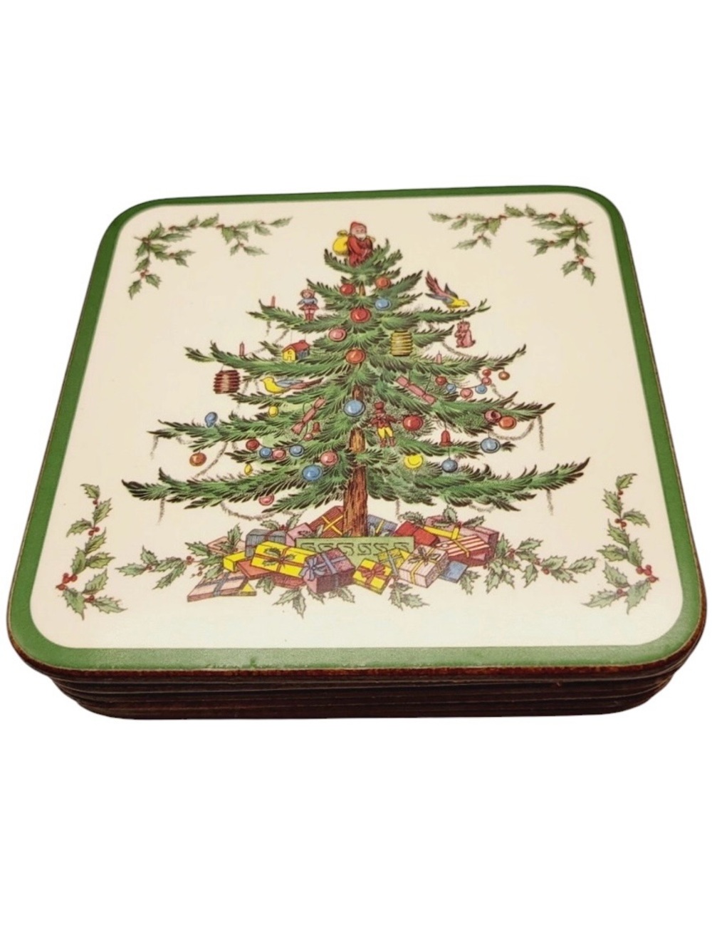 Vintage Christmas Tree 6 Coasters Spode Pimpernel cork coasters